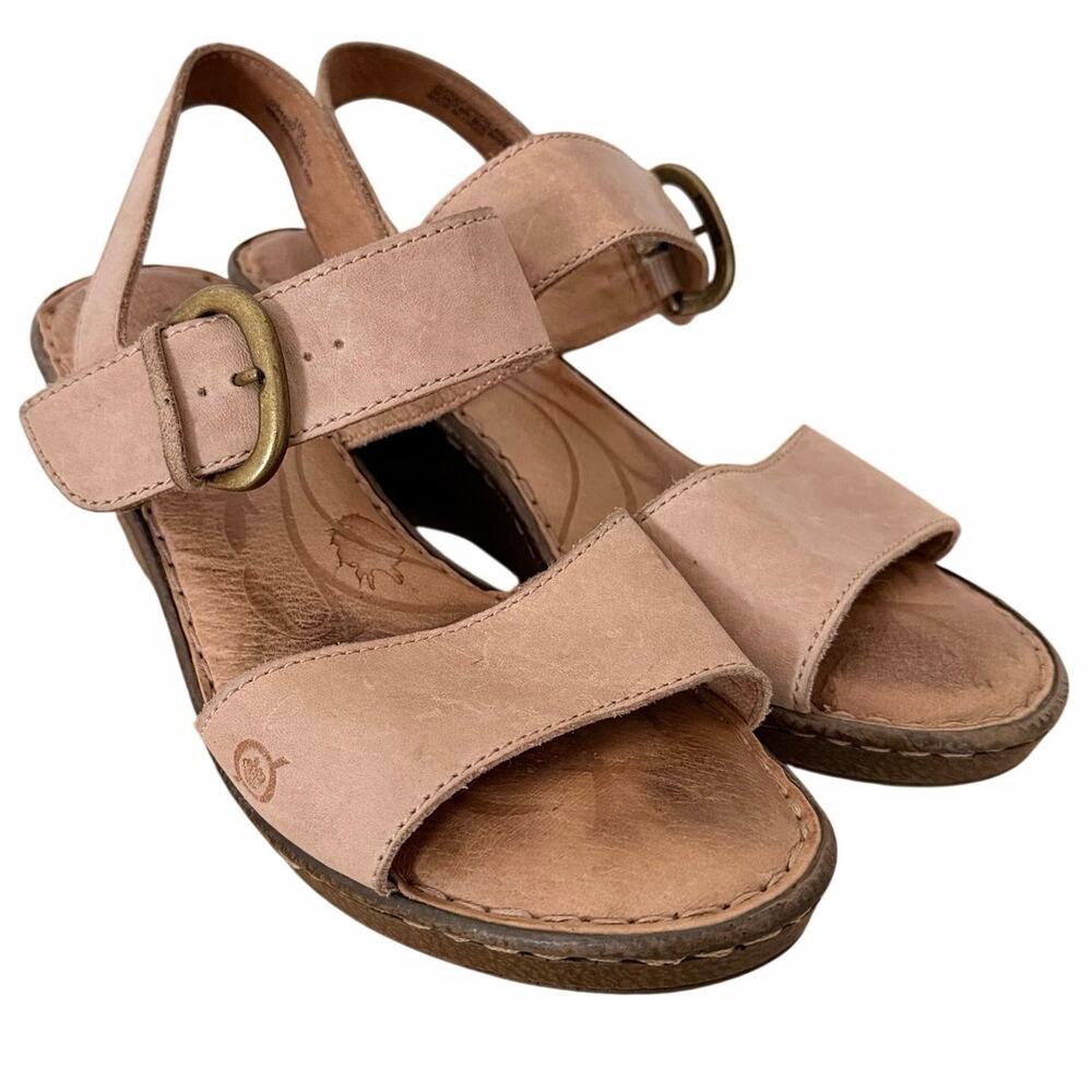 Born tan leather wedge comfort sandals women’s 10 ankle strap classic buckle
